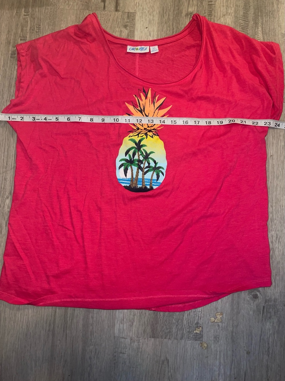 Kiwi Fresh Size XL Pink Fuchsia Pineapple Palm Tree Cap Sleeve Tee - Picture 10 of 11